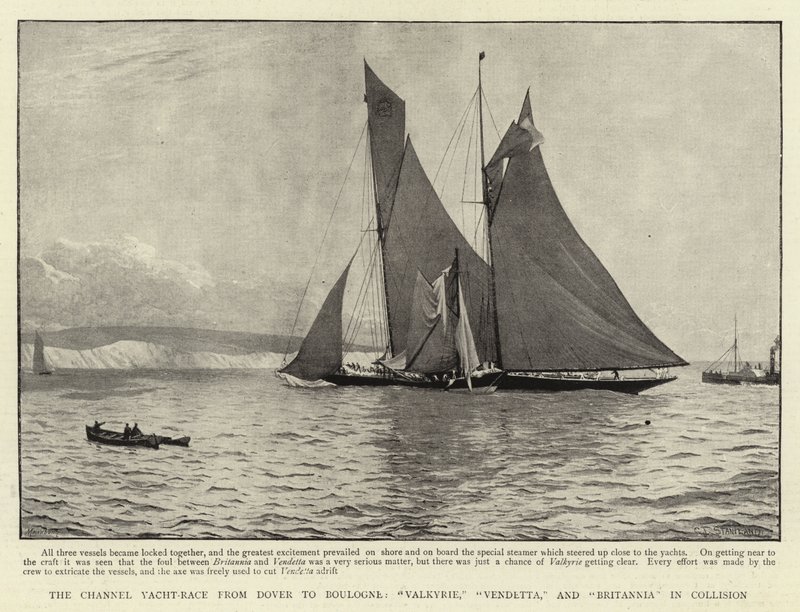 A Channel Yacht-verseny Dovertől Boulogne-ig, Valkyrie-ig, Vendetta-ig és Britanniaig ütközésben alkotó: Charles J. Staniland