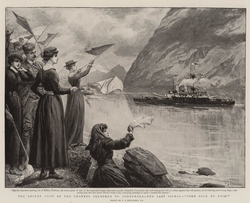 A Csatorna-század legutóbbi látogatása Connemarában, az utolsó jelzés, Gyere vissza Erinbe! alkotó: Charles J. Staniland