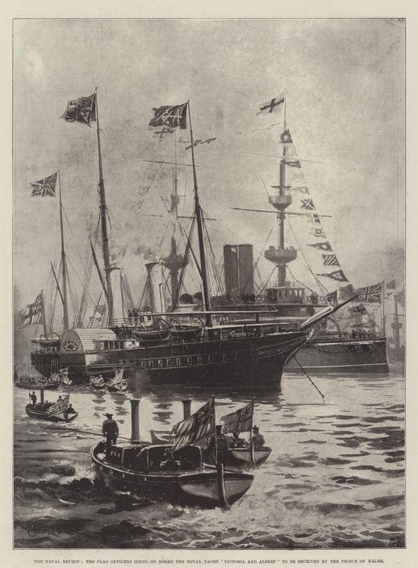 A Naval Review, a zászlós tisztek a Victoria and Albert Royal Yacht fedélzetén, hogy a walesi herceg fogadja őket alkotó: Charles John de Lacy