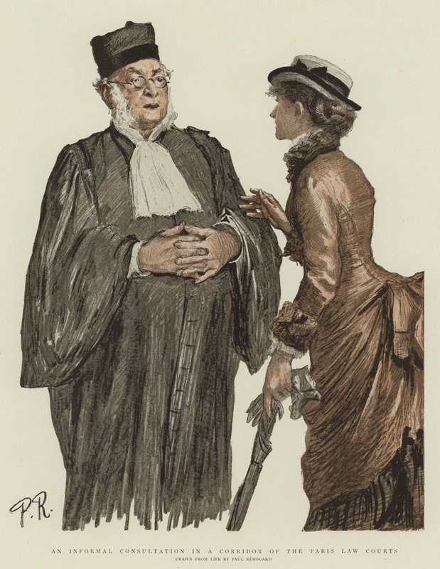 Informális konzultáció a párizsi bíróságok folyosóján (chromolitho) alkotó: Charles Paul Renouard