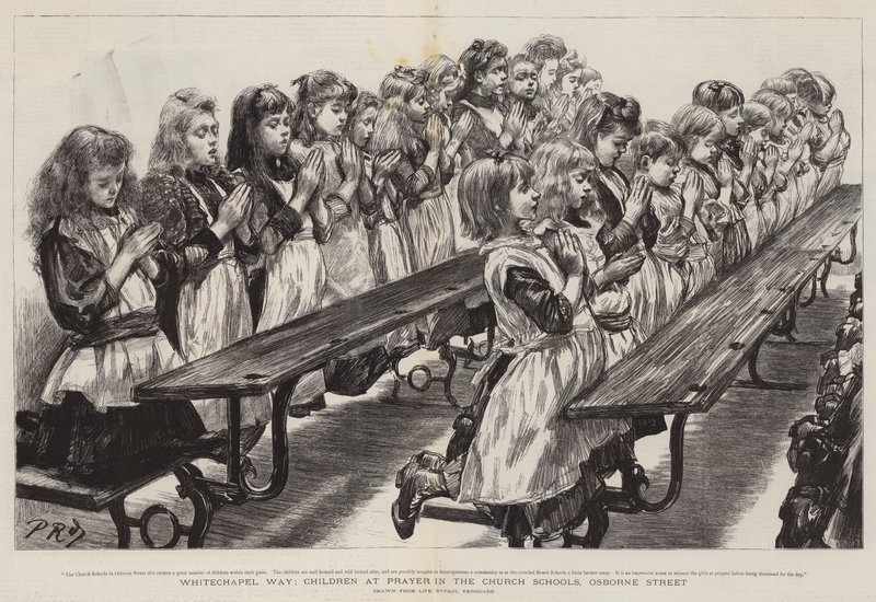 Whitechapel Way, Children at Prayer in the Church Schools, Osborne Street alkotó: Charles Paul Renouard