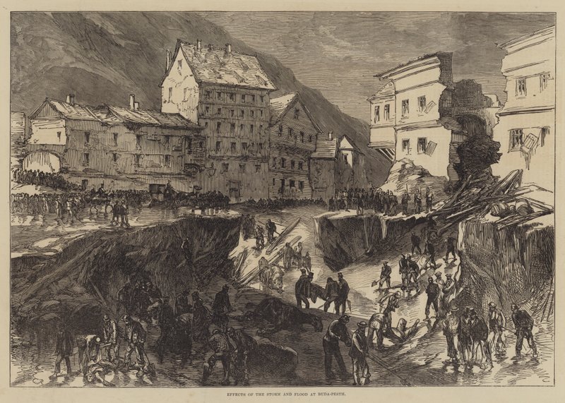 A vihar és árvíz hatásai Buda-Pesten alkotó: Sir John Charles Robinson