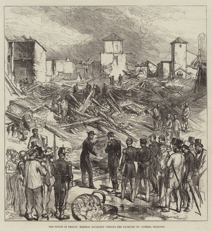 Az árvizek Franciaországban, Macmahon marsall meglátogatja a toulouse-i Faubourg St Cyprien-t alkotó: Sir John Charles Robinson