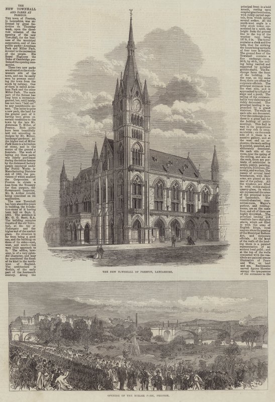 Az új városháza és a parkok Prestonban alkotó: Sir John Charles Robinson