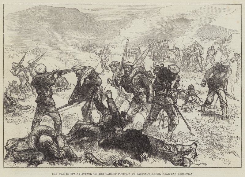 A spanyol háború, Santiago Mendi karlista állása elleni támadás, San Sebastian közelében alkotó: Sir John Charles Robinson