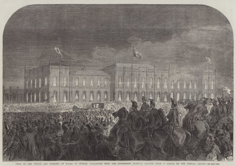 A walesi herceg és hercegnő svédországi látogatása, indulás a gottenborgi vasútállomásról alkotó: Sir John Charles Robinson