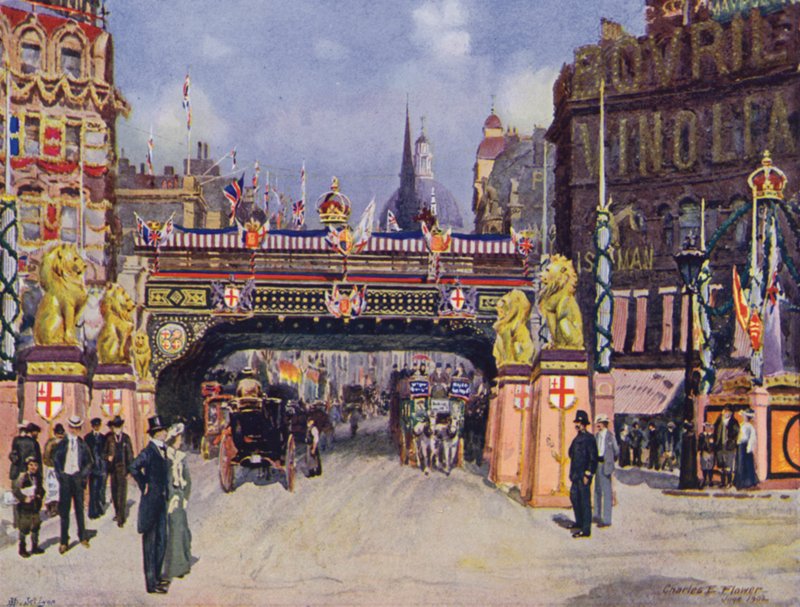 Ludgate Cirkusz 1902 júniusában alkotó: Charles Edwin Flower