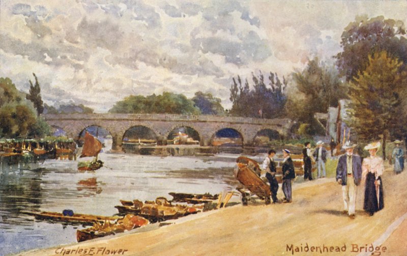 Temze folyó: Maidenhead Bridge (színes litográfia) alkotó: Charles Edwin Flower