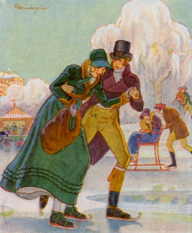 Korcsolyázás / Korcsolyázás (színes litográfia) alkotó: Christophe (1856 1945)