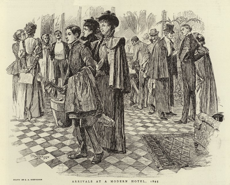 Érkezés egy modern szállodába, 1895 alkotó: Claude Shepperson