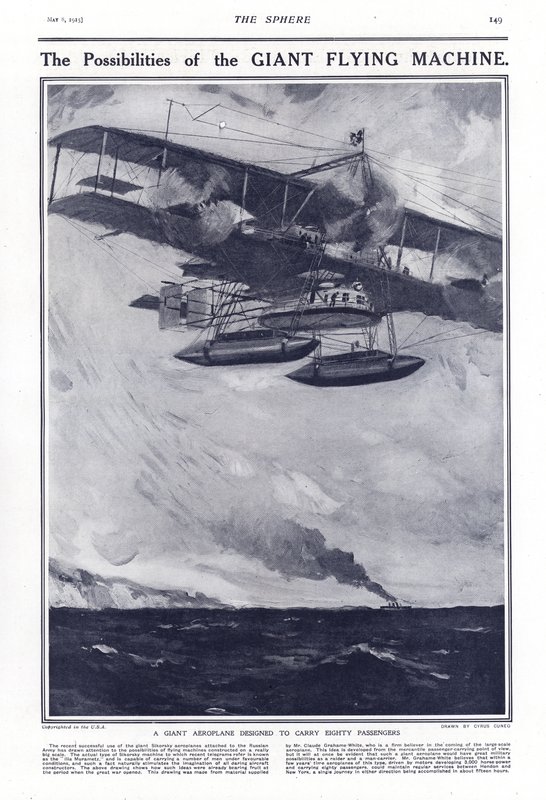 Nyolcvan utas szállítására tervezett óriási repülőgép, 1914 alkotó: Cyrus Cuneo