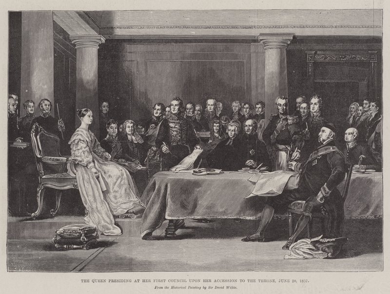 A királynő elnököl a trónra lépését követő első tanácskozáson, 1887. június 20. alkotó: David Wilkie