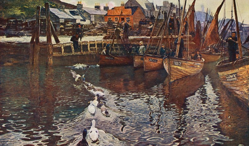 Tarbert kikötő, Loch Fyne (színes litográfia) alkotó: David (after) Murray
