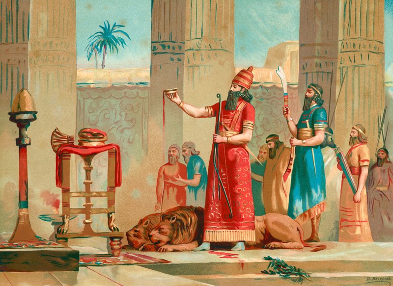 Ashurbanipal oroszlánokat ajánl fel áldozatul alkotó: Dionisio Baixeras Verdaguer