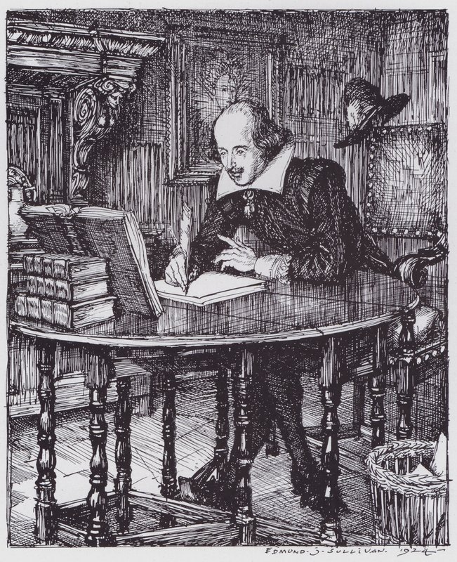 Shakespeare a dolgozószobájában (litho) alkotó: Edmund Joseph (after) Sullivan