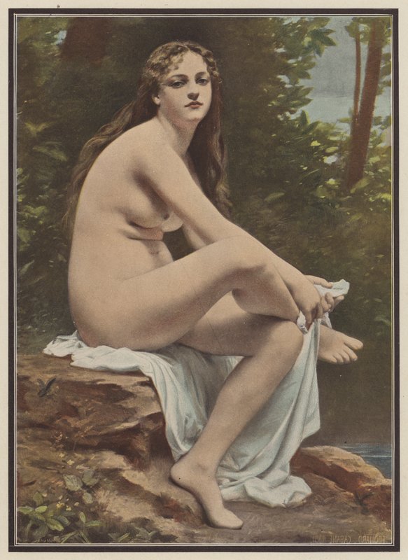 A fürdő elhagyása (színes litho) alkotó: Edouard (after) Cabane