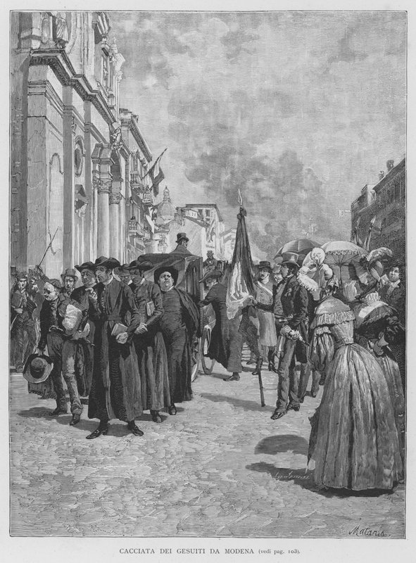 A jezsuiták kiűzése Modenából (metszet) alkotó: Edouardo Matania