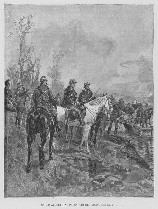 Carlo Alberto a Ticino átjáróban (metszet) alkotó: Edouardo Matania