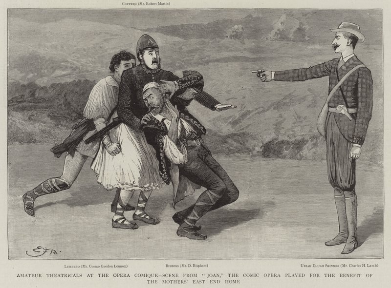Amatőr színházi előadások az Opera Comique-ban, jelenet a Joanból, a Comic Opera az Anyák East End Otthona javára játszott alkotó: Edward Frederick Brewtnall