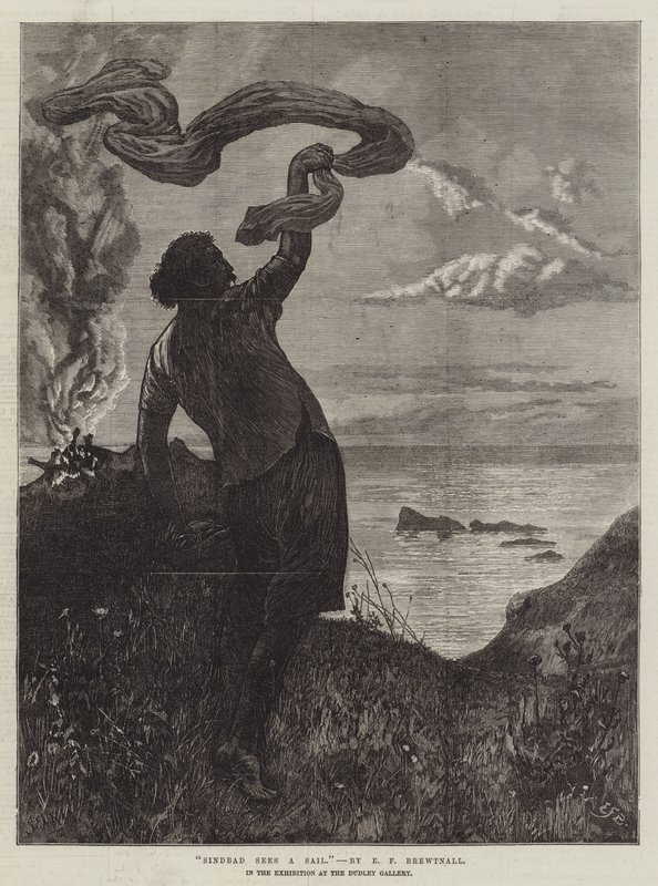 Szindbád egy vitorlát lát a Dudley Galéria kiállításán alkotó: Edward Frederick Brewtnall