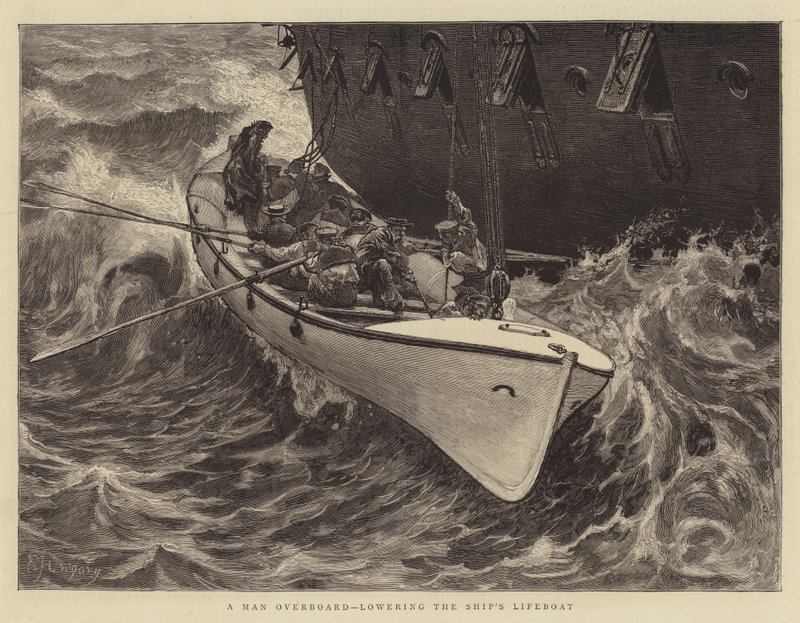Egy ember a fedélzeten, leengedi a hajó mentőcsónakját alkotó: Edward John Gregory