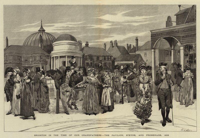 Brighton nagyapáink idejében, a pavilon, Steyne és sétány, 1805 alkotó: Edwin Austin Abbey