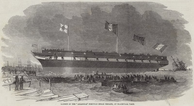 Az Amazonas Peruvian Steam Fregate felbocsátása a Blackwall Yardon alkotó: Edwin Weedon