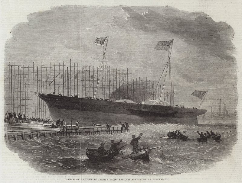 A dublini Trinity Yacht Princess Alexandra vízre bocsátása Blackwallban alkotó: Edwin Weedon