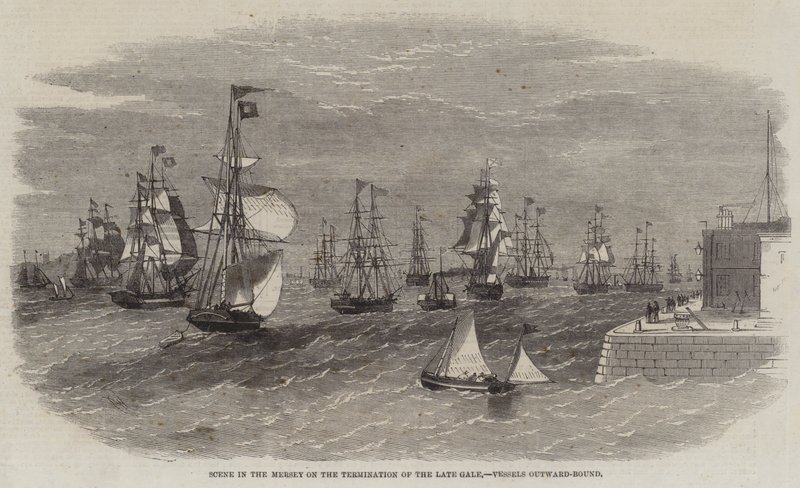 Jelenet a Mersey-ben a néhai Gale végén, a hajók kifelé tartanak alkotó: Edwin Weedon