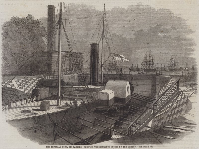 A birodalmi dokk, Rio Janeiro, a Caisson által lezárt bejáratot mutatja alkotó: Edwin Weedon