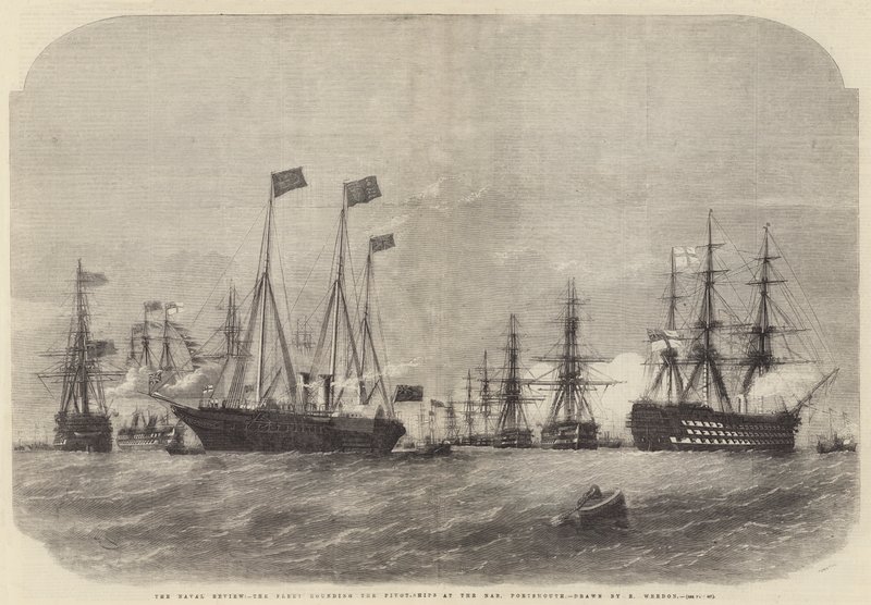 A Naval Review, a Flotta a Pivot-Ships körül a Nab-nál, Portsmouth alkotó: Edwin Weedon