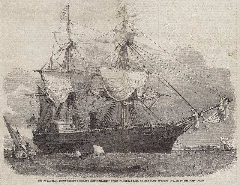 A Royal Mail Steam-Packet Company Amazon-hajója múlt vasárnap égett le első nyugat-indiai útja során. alkotó: Edwin Weedon