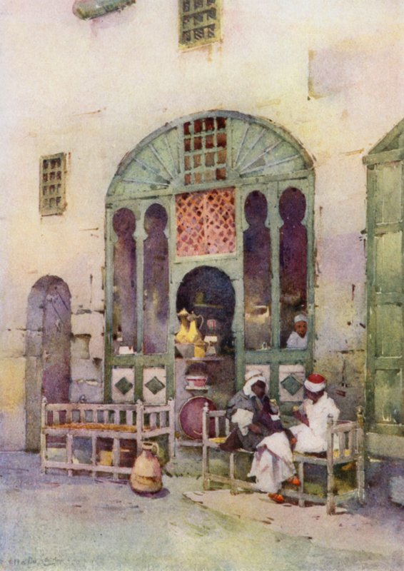 Egy arab kávézó, Kairó (színes litho) alkotó: Ella Du Cane