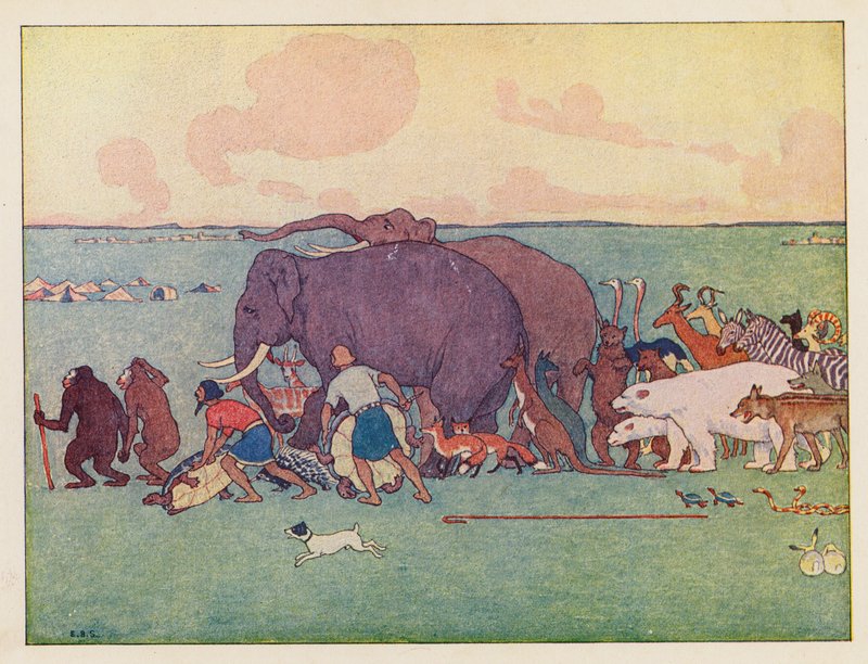 Noé bárkája: A felvonulás (színes litográfia) alkotó: Elmer Boyd Smith