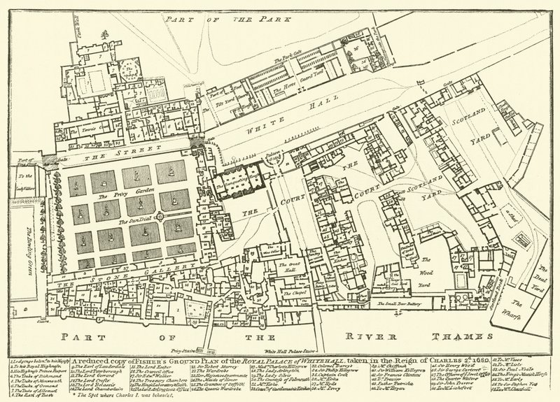 A Whitehall királyi palota Fishers alaprajzának kicsinyített másolata, 2. Károly uralkodása idején, 1680. alkotó: English School