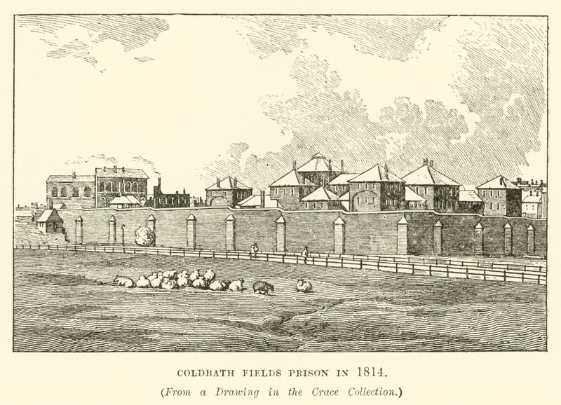Coldbath Fields-i börtön 1814-ben alkotó: English School