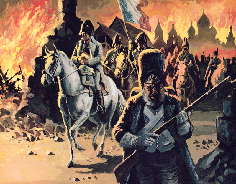 Napóleon lángokban lovagol Moszkvában alkotó: English School