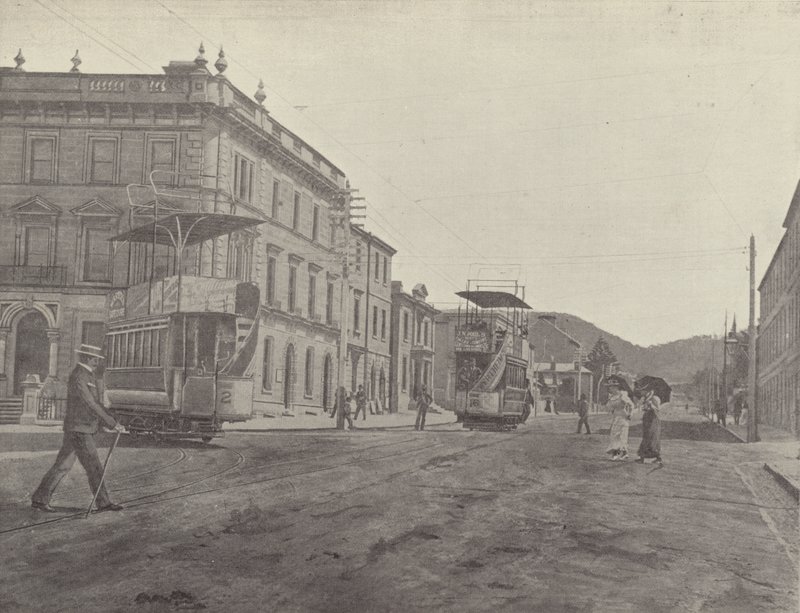 Macquarie Street, a katedrális felől nézve, Hobartban alkotó: English Photographer