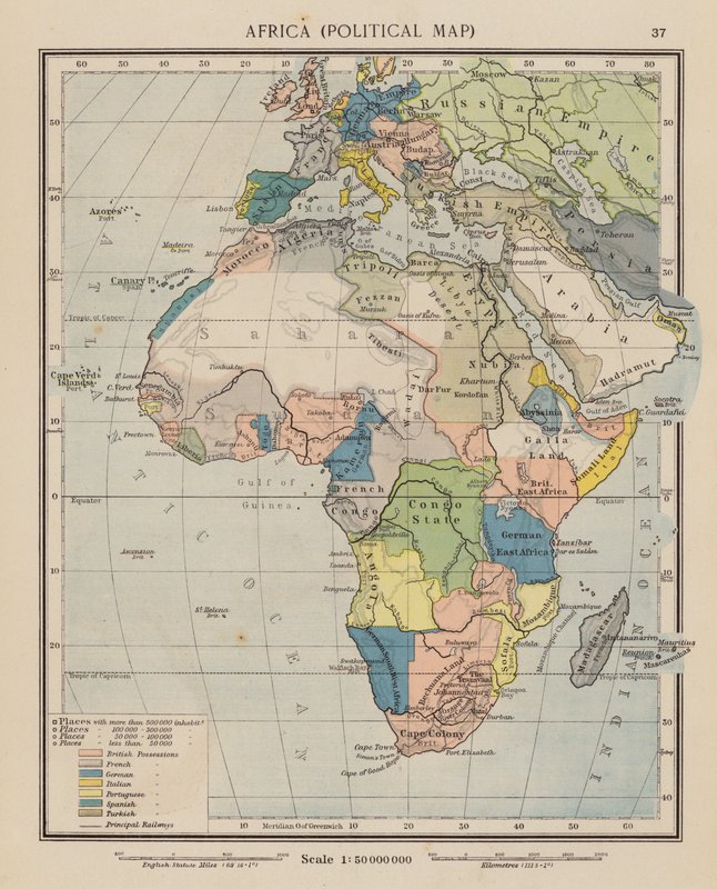 Afrika, politikai térkép (színes litográfia) alkotó: English School