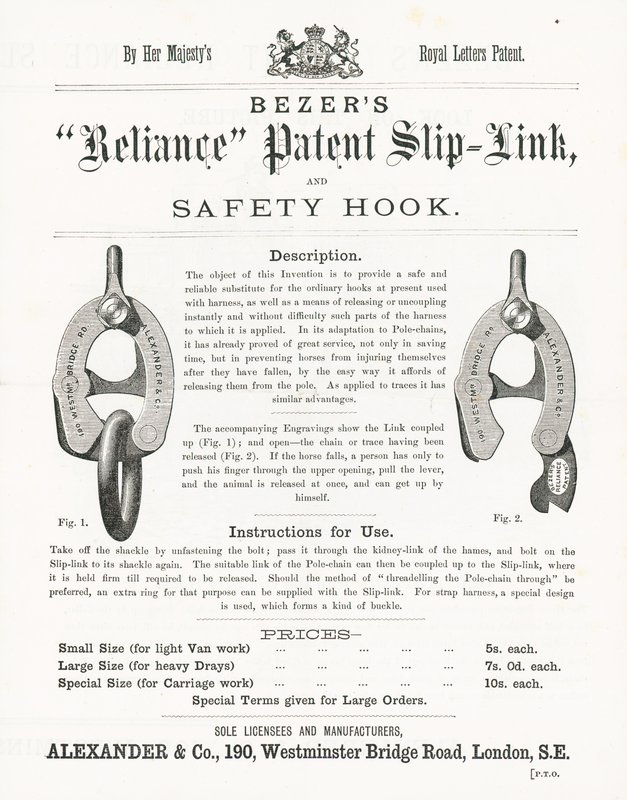 Bezers Reliance Patent Slip-Link és biztonsági horog alkotó: English School
