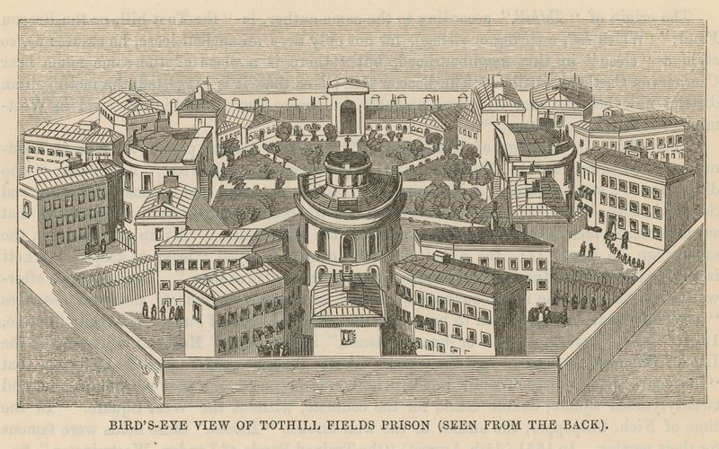 A Tothill Fields börtön madártávlatából alkotó: English School