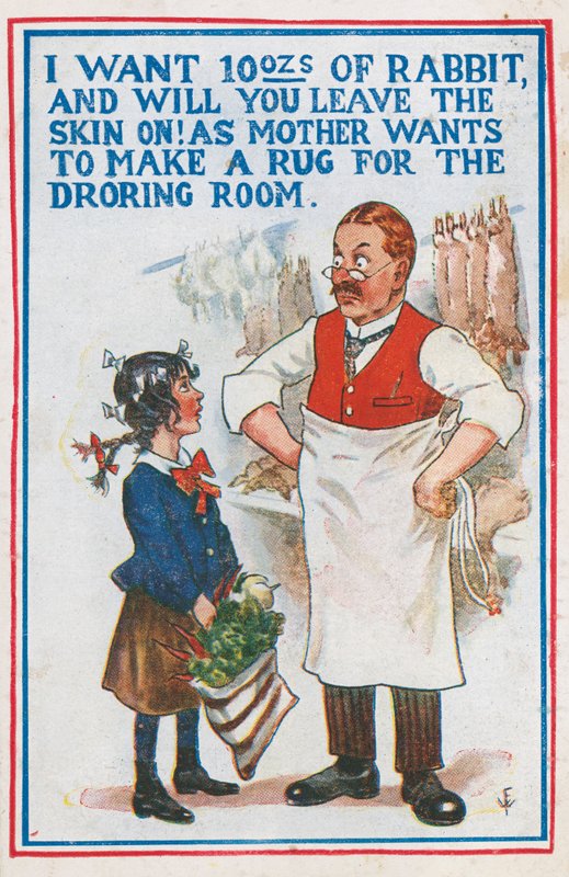 Nyúl vásárlása a hentesnél (színes litho) alkotó: English School