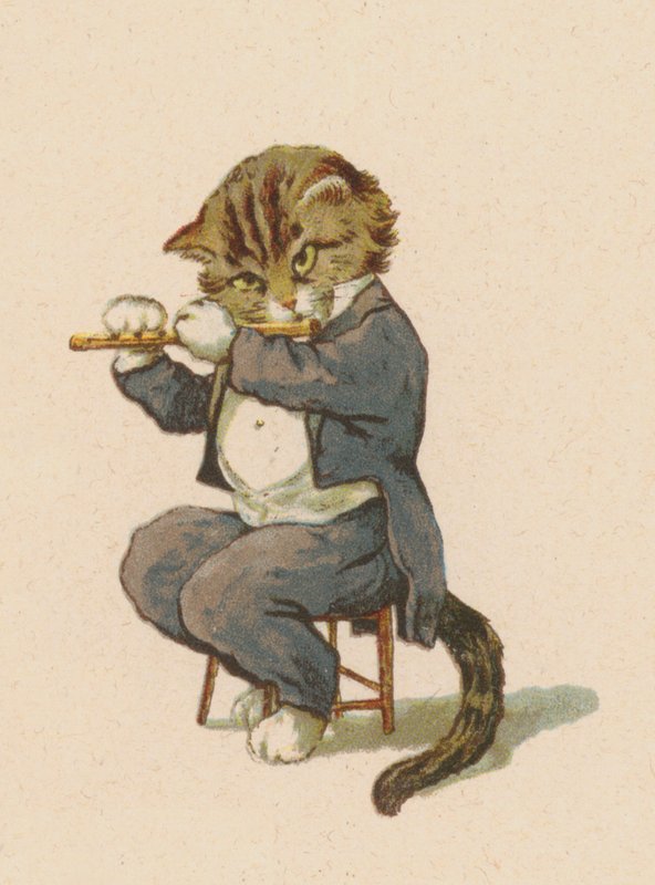 Furulyán játszó macska (chromolitho) alkotó: English School