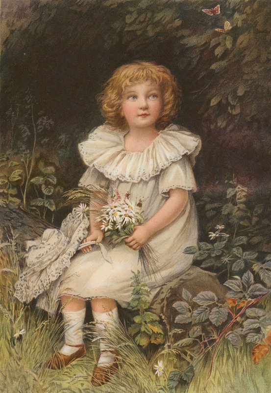 Gyermek és pillangók (chromolitho) alkotó: English School