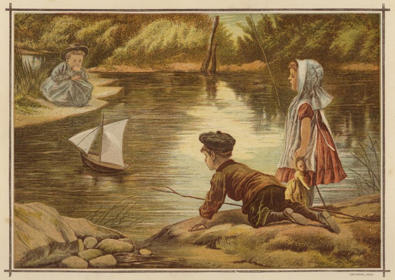 Gyerekek vízre bocsátanak egy jachtmodellt (színes litó) alkotó: English School