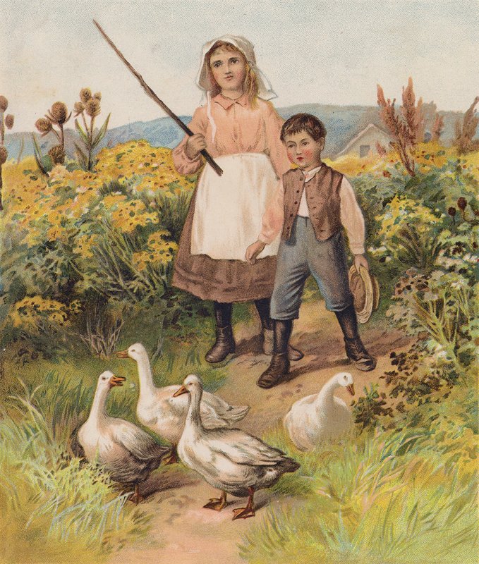 Gyermekek libákkal (chromolitho) alkotó: English School