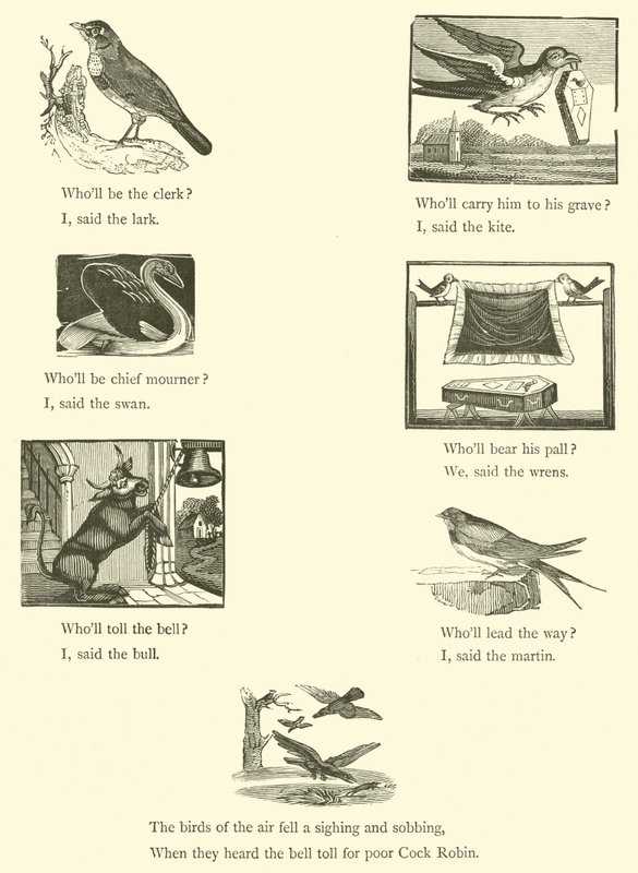 Cock Robin halála és temetése (fametszet) alkotó: English School