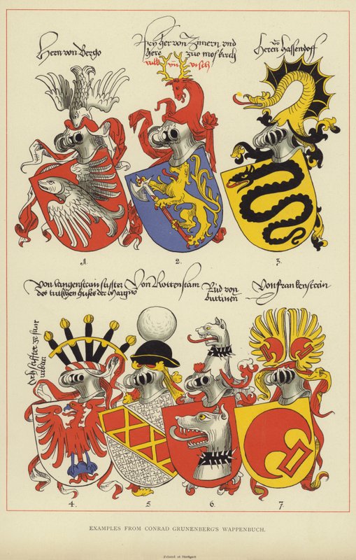 Példák Conrad Grunenberg Wappenbuch című művéből (színes litó) alkotó: English School
