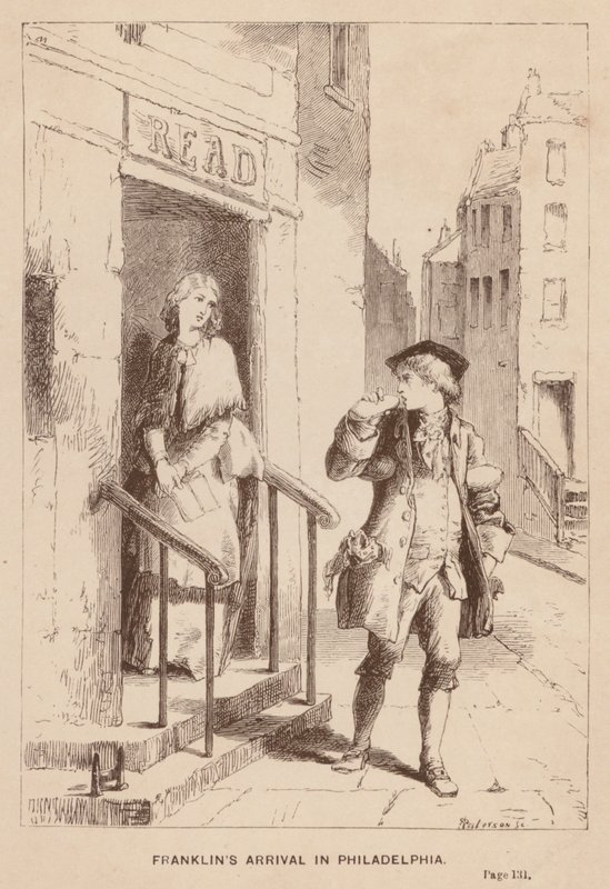 Franklin megérkezése Philadelphiába (metszet) alkotó: English School