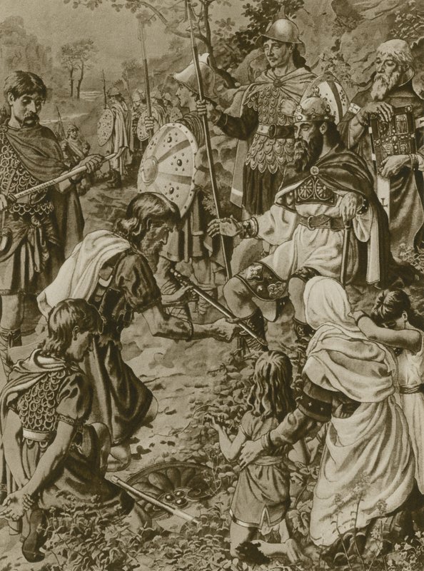 Guthrum behódolása Nagy Alfrédnak (mélynyomás) alkotó: English School